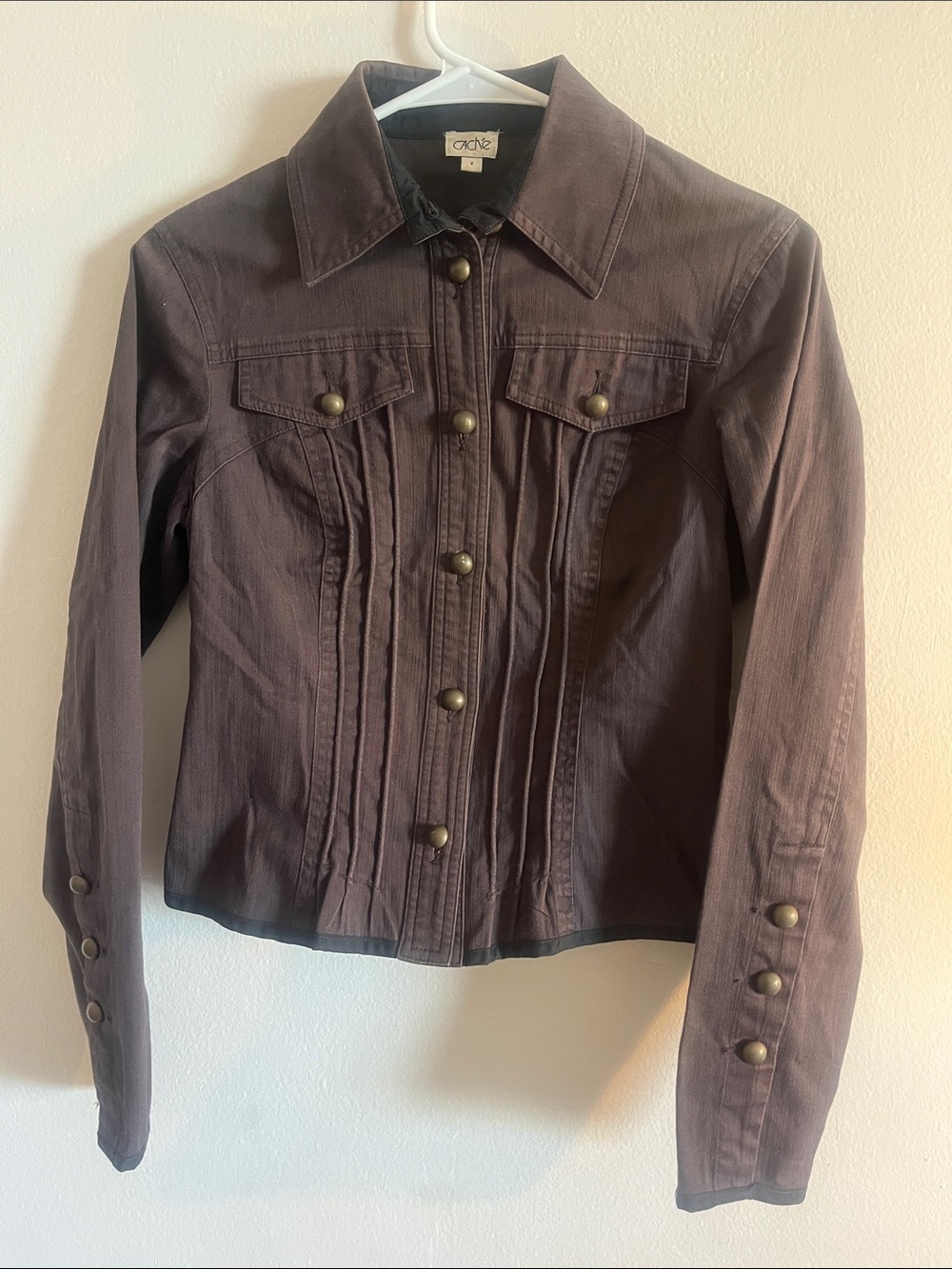 Y2K Cache Brown Button-Front Fitted Jean Jacket